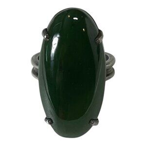 Vintage Wyoming Nephrite Jade in Sterling Silver Ring 1.25" Size 7.75